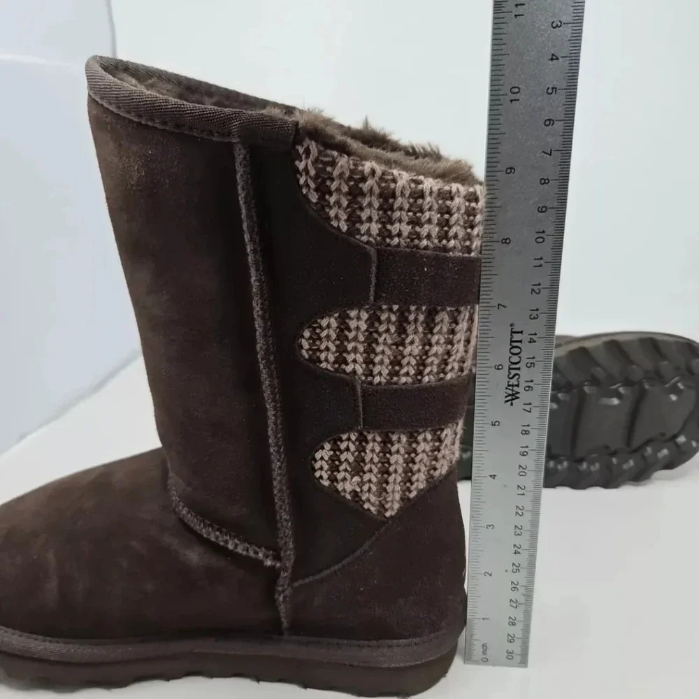 Dream Pairs Boots Womens Sz 8 Brown Faux Suede Knitted Back Faux Fur Adj.